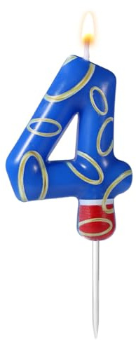 Candela Blu Numero 4 Anello Oro, Decorazione Torta per Ragazzi e Ragazze