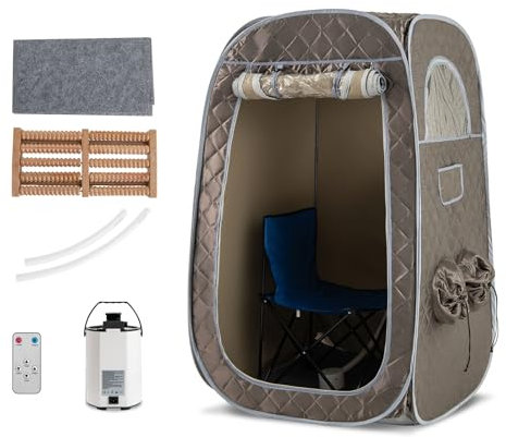 HOMASIS Sauna da Casa, Sauna Portatile con Generatore di Vapore da 3 Litri, Sauna a Vapore con Telecomando, 9 Livelli di Temperatura e 9 Timer, Sauna con Sedia Pieghevole e Massaggia Piedi (Grigio)