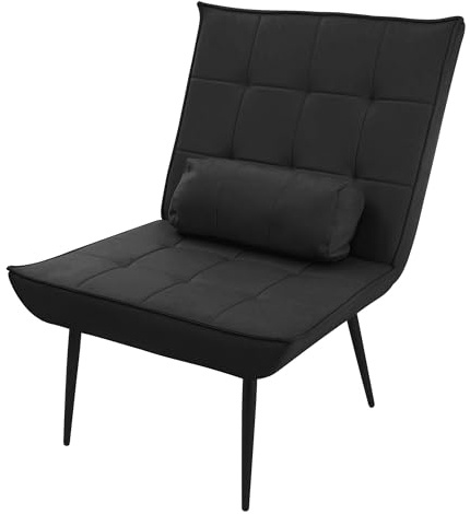 ML-Design Fauteuil Lounge Noir - Rembourré avec Coussin Lombaire, Design Rétro, Pieds Métalliques, Ergonomique & Facile d'entretien, Chaise de Lecture, Canapé Individuel d'Accentuation Salon
