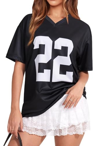 Navneet Women Jersey Top Y2K Oversized T Shirts Short Sleeve T Shirt Casual Going Out Tops Sporty Chic Loose Fit Black S