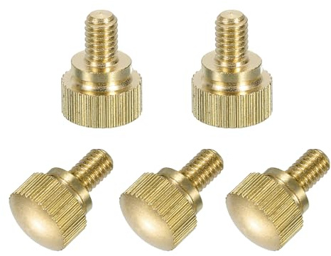 sourcing map Lot de 5 vis moletées en laiton, M4 x 6 mm, boulons à épaulement étagés, boutons de fixation moletés en laiton massif pour électronique, mécanique