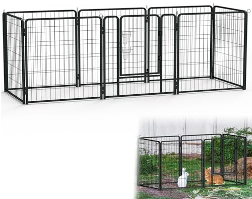 Froadp 8-TLG Welpenauslauf Hundezaun mit Tür Welpenlaufstall 80 x 80 cm Laufgitter Tierlaufstall Freigehege Gehege Welpenzaun Hundeauslauf Freilaufgehege Zaun Laufstall für Hund