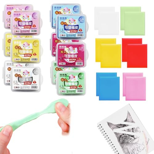 12 Stück knetgummi mit Kunststoffgehäuse, Weiche Knetbare Radiergummi Knete Skizzen Putty Gummi Bunte Zeichnung Malerei Knetradiergummi Knete Radierknete Set Radierer