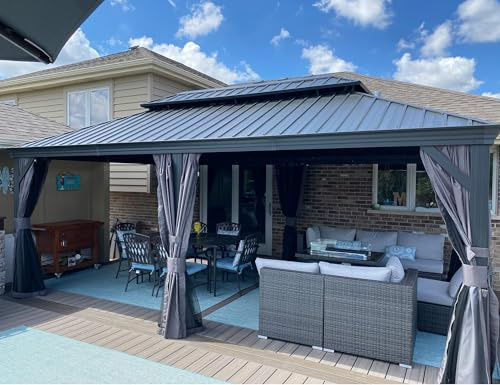 PURPLE LEAF Gazebo in Alluminio 7,32 x 3,65 m Impermeabile Hardtop con 4 Doppi Pannelli Laterali, Stabile Gazebo da Esterno in Metallo con Tetto in Acciaio, Grigio