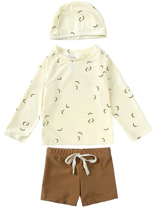 Kelandoom Maillot De Bain Garcon, T Shirt Enfant À Manches Courtes Maillot De Bain Garcon 5 Ans Maillot De Bain Maillot De Bain Deux Pièces Dinosaure(Beige,4-5 Ans)