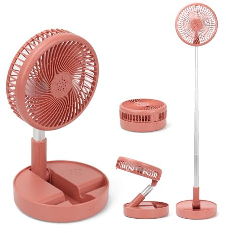 GAESHOW Ventilateur de Table et Sur Pied 2 en 1 Pliable, Ventilateur de Bureau Sans Fil, Ventilateur Sur Pied, 4 Vitesses, 7200mAh Batterie USB Rechargeable, pour Maison, Bureau, Voyage (Rouge)