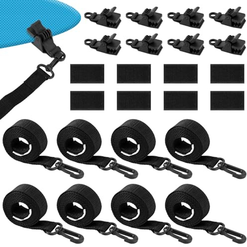 Lyreh 24pcs Pool Solar Cover Reel Attachment Kit, Including 8pcs Nylon Solar Blanket Straps with Hooks & 8pcs Clips & 8 Touch Fasteners Ideal for Inground Swimming Pool Accessories