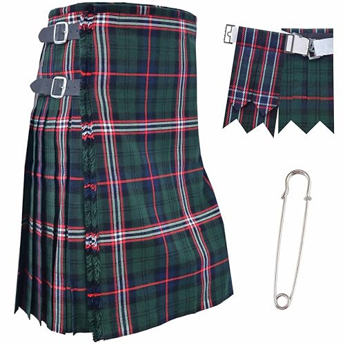 Kilts for Men – Traditional Scottish Tartan 5 Yards 16oz Premium Acrylic Wool, Handmade tartan kilts with 3 Leather Strap - Include Kilt Flashes and Kilt Pin (Scottish National, Belly Button 36)