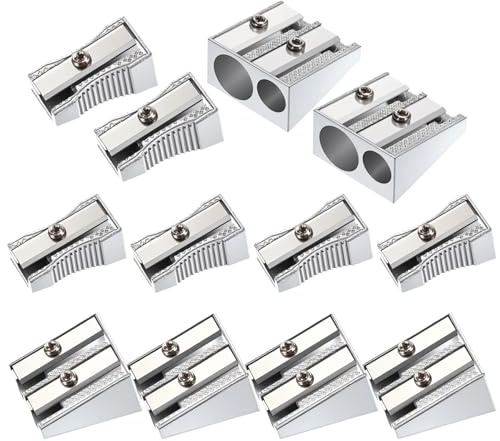 12 Stück Metall Bleistiftspitzer Buntstift Spitzer Manueller Bleistiftspitzer mit Doppellöchern für Buntstifte Künstler Anspitzer Doppellochspitzer für Zuhause und Büro