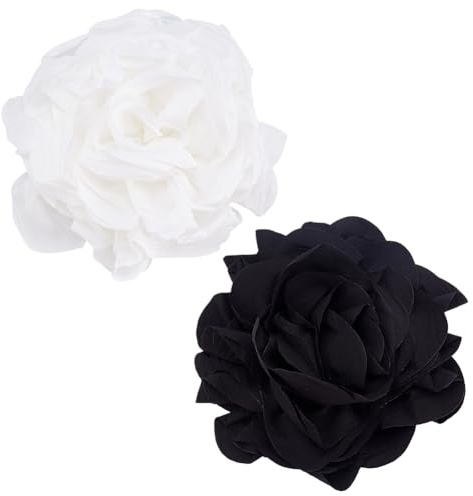 PH PandaHall 2 broches de flores extragrandes de 17 cm, color blanco y negro, broches de solapa para boda, fiesta, banquete, vestido, traje, ropa, accesorios, regalos, blanco/negro