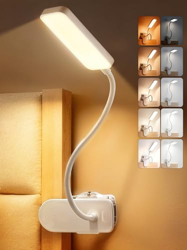 Leselampe Bett, 9 Helligkeit+5 Farben Klemmlampe, 450 lm Stilllicht Dimmbar | 4000mAh Akku Lampe,48 LED Klemmleuchte Aufladbar & Kabellos,Leselicht/Nachtlampe/Nachttischlampe/Schreibtischlampe für Kinder