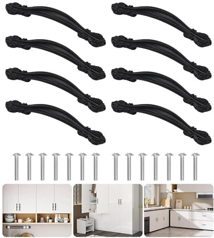 TogtherKings 8 Stücke Schubladengriffe Vintage, Möbelgriffe 96mm Lochabstand, mit 16 Schrauben, Retro Schrankgriff, Griff Schwarz, Schrankgriff, für Gartentür Küchenschranktüren, Schubladengriffe