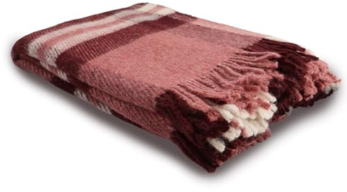 GLAESER Wohndecke Fair de Luxe Wollmix | Kuscheldecke aus 70% Wolle und 30% Polyamid | Couchdecke/Sofadecke | Wohlfühlende und Anschmiegsame Kuscheldecke (Rosarot kariert)