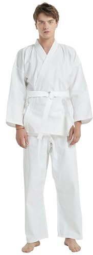 TopTie Karate Uniform with Belt, Karate Gi Student Uniform for Kids & Adults Martial Arts Training-White-Size 3