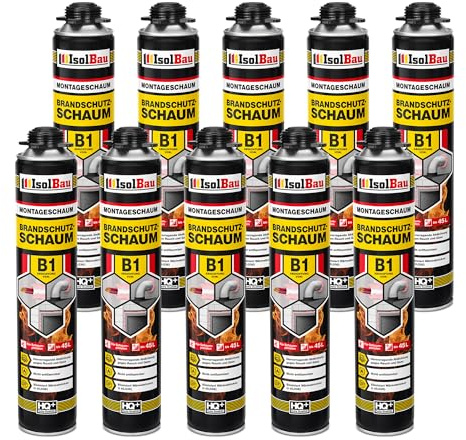 Isolbau Mousse de construction B1 - Mousse de montage - Mousse polyuréthane 10 x 750 ml - Mousse pistolet - Mousse de protection incendie 1K - Mousse d'isolation - Imperméabilisation, isolation