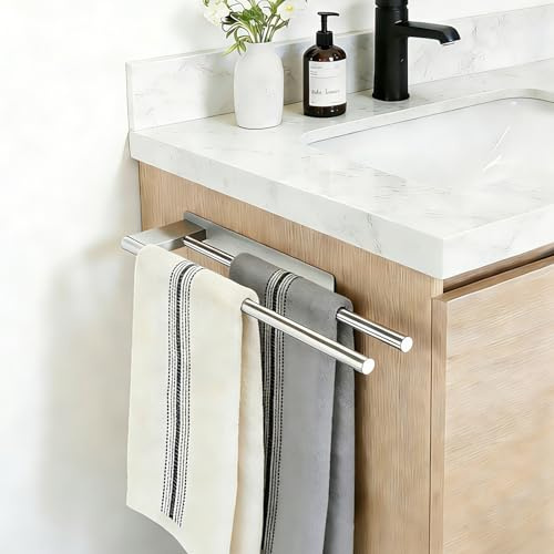 Toallero sin taladrar, 39 cm, acero inoxidable SUS304, adhesivo de pared de doble brazo, para baño y cocina, plateado