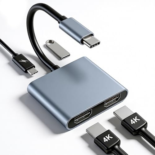 HDTV Splitter 1 in 2 Out Extended Display, USB C auf HDTV Adapter Dual Monitor, HD-TV Docking Station 2 Monitore, 2 Bildschirme mit Laptop verbinden, 2 Monitore an Laptop anschließen