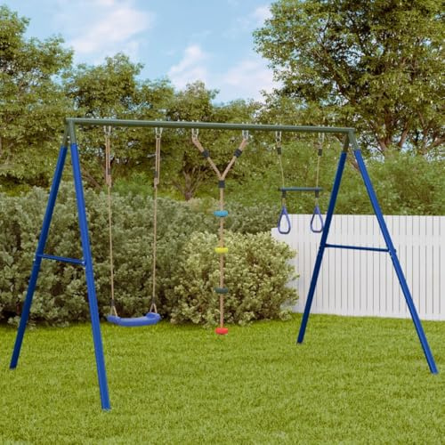 Schaukel-Set mit Schaukelsitz, Trapez, Strickleiter aus lackiertem Stahl, 273,5x185x185 cm, für Kinder 3-10 Jahre, Outdoor Gartenspielgerät mit Turnringen
