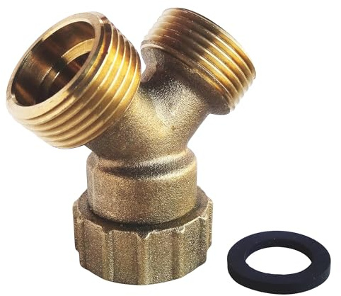 SOMATHERM FOR YOU, Raccord de jonction en Y pour tuyau d'alimentation machine à laver - Ecrou tournant 3/4 - Double sortie Mâle 3/4 - Laiton brut - Installation facile et durable (joint non fourni)