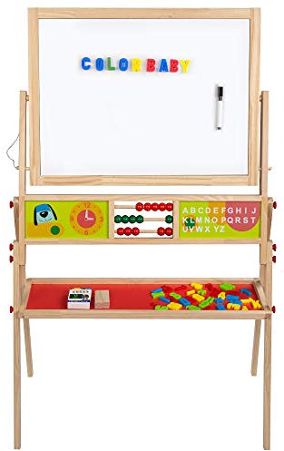 WOOMAX 42149 Pizarra de Madera 2 en 1, Multicolor