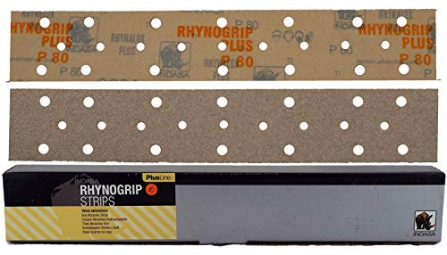 10 x Indasa Rhynogrip C45397 70 x 420mm Plusline 23 Hole Dust Extraction System Hook'N'Loop HookIt Grip Sanding Strips 80 Grit Abrasive 70x420mm