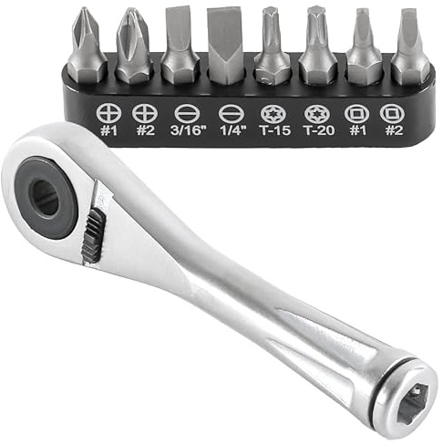 ARES 70040-1/4 Zoll Drive Close Quarter Micro Bit Ratsche | Mini-Schraubendreher mit hohem Drehmoment 72 Zähne Getriebekopf – 5 Grad Sweep – Federbelasteter Absperrkugel-Bithalter