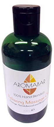 Aromabar Relaxing Massage Oil 100ml with Orange, Sandalwood & Bergamot in Grapeseed 100% Pure & Natural Unisex Body Oil for Adults