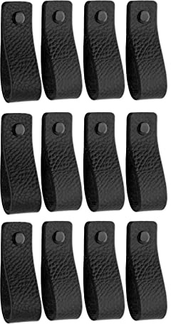 Brute Strength – Ledergriffe für Möbel – 16,5 x 2,5 cm – Schwarz – 12 Stück | Handgefertigte Möbelgriffe und Lederschlaufen aus Leder; für Schranktüren und Schubladen, Schrauben inklusive
