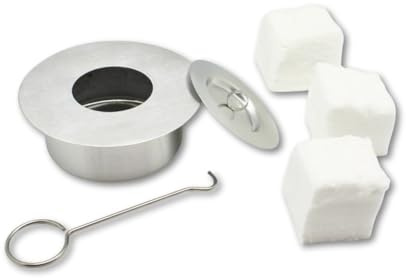 Edelstahl-Brennertopf mit Kleiner Öffnung – geeignet für flüssige/zähflüssige Brennstoffe - inkl. Keramikwolle, Feuerhaken u. Deckel - 350 CCM Inhalt – EIN Qualitätsprodukt von Hannas Laden