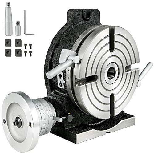 VEVOR Mesa de Trabajo Rotativa Horizontal y Vertical, 200 mm Mesa Giratoria para Fresadoras con 4 Ranuras, 105 y 40 mm Fresadora de Mesa de Trabajo Rotativa para Perforar, Fresar o Cortar en Taller
