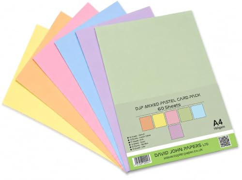 DJP Lot de 60 feuilles de papier pastel A4 160 g/m² 6 nuances pour imprimante photocopieuse