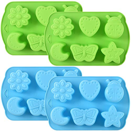 Newk Molde de silicona para caramelos de insectos, 4 paquetes, 6 cavidades, animal, mariposa, luna, estrella, molde para hornear 3D, molde antiadherente de grado alimenticio para caramelos, chocolate