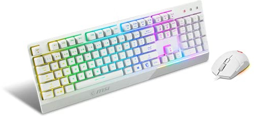 MSI Vigor GK30 Combo Weiße Gaming-Tastatur (UK-Layout) + Gaming-Maus-Bundle - Mech-Membran-Schalter, 6-Zonen-RGB-Beleuchtungstastatur, Dual-Zonen-RGB-Beleuchtungsmaus, 5000 DPI optischer Sensor,