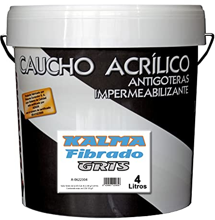 Pintura Kalma Antigoteras Fibrado - Color Gris - 4 Litros - Impermeabilizante de Caucho Acrílico con Fibra de Vidrio - Durabilidad y Elasticidad Permanente - Acabado Satinado - Duracolor