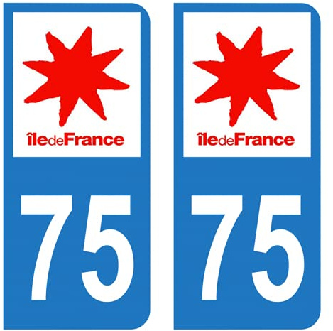 Autocollant Stickers plaque immatriculation voiture auto département 75 Paris Logo Région Ile-de-France