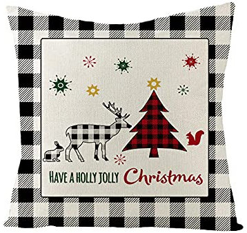 Sitzkissen Outdoor Weihnachtskissen Set Schwarz Und Weiß Plaid Print Leinen Umarmung Kissenfestival Home Kissenbezug Sofa Wohnzimmer-Jym137-12_45 * 45 cm.