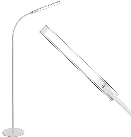 BAKAJI Lampada Piantana da terra a LED ad Alta Luminosità 7W 400 Lumen Luce Bianco 5500K Dimmerabile Luminosità 4 Livelli Accensione Gestione Touch Design Moderno 165cm in Metallo (Bianco)