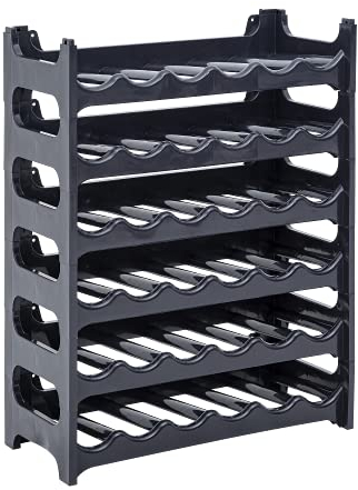 Novaliv Flaschenregal für 36 Flaschen aus Kunststoff Recycelt, erweiterbar, Weinregal stapelbar, Schwarz, Getränkeregal Flaschen Regalsystem, Regal für Getränke, Flaschenschrank, Spirituosen Regal