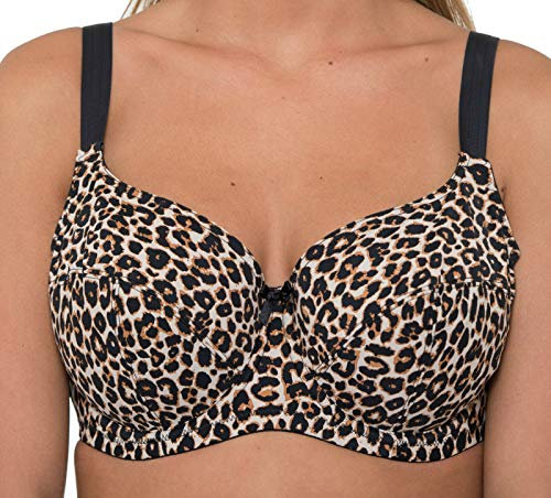 Gemm Womens Animal Print Leopard Full Cup Underwired Firm Support Comfort Bra, 44H