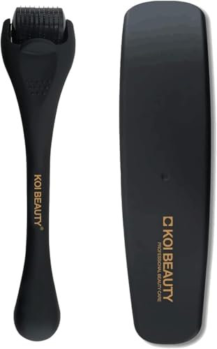 KOI BEAUTY Derma Roller Para La barba y el cabello crecen, 540 agujas de titanio, Profesiona Microneedling Roller para hombres y mujeres, Negro mate barba Roller, Microneedle Roller (Versión 1.5)