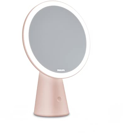 PHILIPS LED Mirror Spiegelleuchte, drei voreingestellte Lichteinstellungen, natürliche Farben, USB-Ladestation, rosé