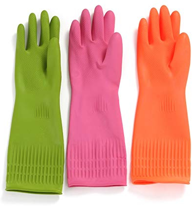 Genérico Guantes 5 Pares de Guantes de látex de Limpieza, Guantes de Limpieza de látex de Goma Impermeables Reutilizables for el hogar, 15 '' (Color : Pink)