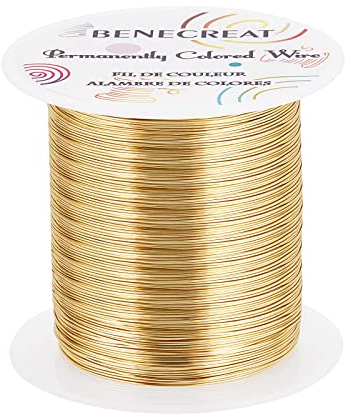 BENECREAT 26 Gauge/0.4 mm 120M Schmuck-Perlendraht Anlaufbeständiger Kupferdraht für Perlenverpackung und Andere Schmuckhandwerksherstellung, Licht Gold