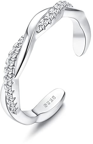 925 Sterling Silver Toe Rings for Women Hypoallergenic - Adjustable Silver Toe Ring For Women Flower CZ Opal Band Silver Rings Summer Beach Open Toe Rings Foot Jewelry Twist CZ
