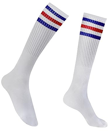 NZKNP Tube Socks Women,Striped Socks,Striped Knee High Sock,Stockings for Women,White Thigh High Sock,Baseball Stockings for Girls Cheer Stocking