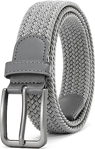 DOOPAI Men's Braided Stretch Belt, Elastic Woven Belt, Grey, 30-36 Waist Adjustable, Golf, Hiking, Casual & Formal
