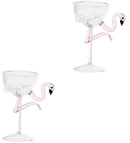 TEHAUX 2pcs Flamingo Glass Cocktail Cup Party Wine Glass Decorative Footed Cup for Wedding and Household Use