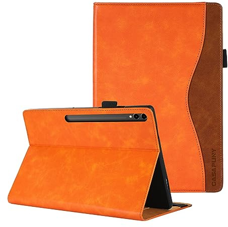 Cover per Samsung Galaxy Tab S9 Ultra Custodia Protettiva Case in Pelle PU con S Pen Holder Supporto e Slot per Scheda per Samsung Galaxy Tab S9 Ultra 14.6 Zoll 2023 SM-X910/X916B/X918U, Arancio