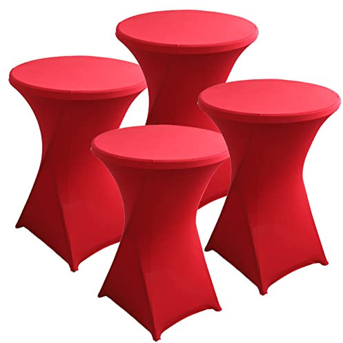 PRELGOSP 4er-Set Bistrotisch Stehtischhusse, Stretch Husse Stehtisch, Tisch-üBerzug für Hochzeitsfeier, Bankett, Geburtstag, Party Im Freien,Rot,60x110cm