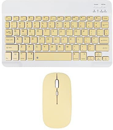 Wireless Keyboard and Mouse, Rechargeable Mini Bluetooth Keyboard and Mouse Set, 10-inch Compact Portable Silent 78-key Tablet Keyboard, for iPad/PC/Laptop/Mac/Android(Yellow)